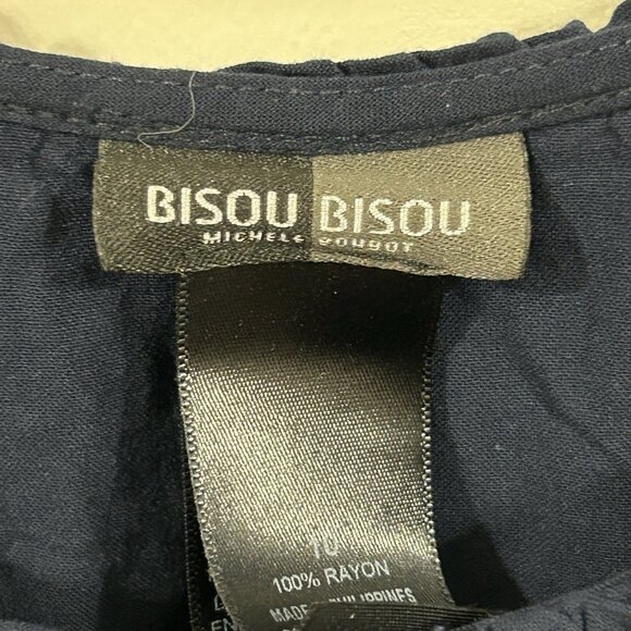 BISOU BISOU Dress Womens 10 Navy Mini Ruffle Strap Scoop Neck Elastic Waist - Picture 3 of 8